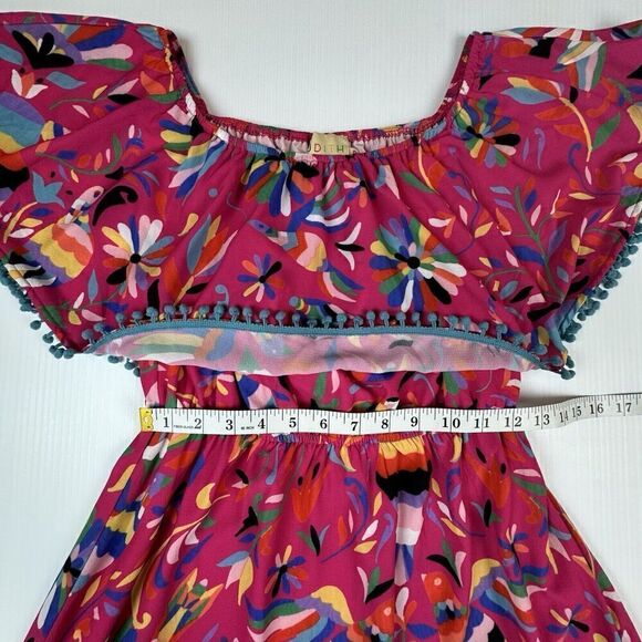 Judith March Dress Size Small Pink Parrot Tropical Maxi Off Shoulder Boho - Picture 8 of 9